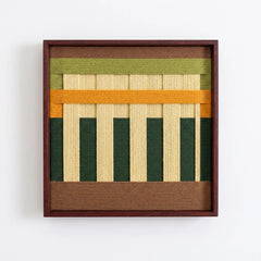 High-resolution front view of The Verdant Altar hand-woven wool wall art showcasing the intricate vertical columns and horizontal textured fiber bands.