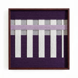 Direct front view of the Violet Aftershock soft cotton cord fiber artwork showcasing the intricate vertical columns and horizontal lilac fiber weaving.
