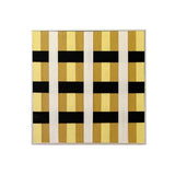 Front view of Downton Manor framed fiber wall art with mustard gold, black and white geometric grid on a white background