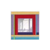 Front view of the Bohemian Reverie square fiber mirror in red, lavender, turquoise, yellow and green
