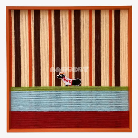 Tangerine Stripe Pup Venture - Textile Art #SQ044