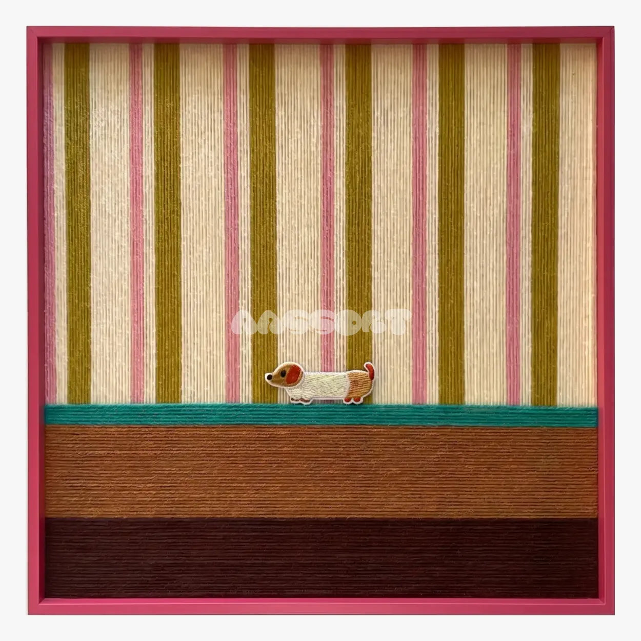 Coral Stripe Pup Wander - Textile Art #SQ046