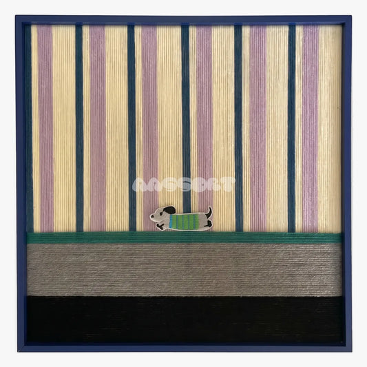 Cerulean Stripe Pup Frolic - Textile Art #SQ047