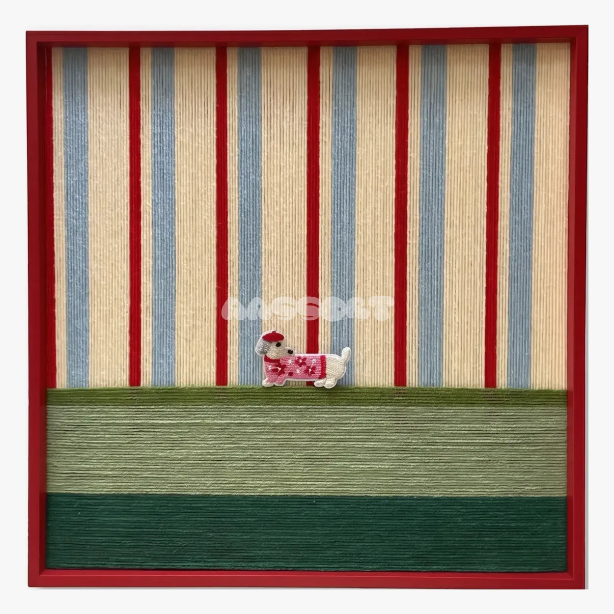 Scarlet Stripe Pup Saunter - Textile Art #SQ045