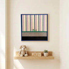 "Cerulean Stripe Pup Frolic" — Textured Fiber Wall Art