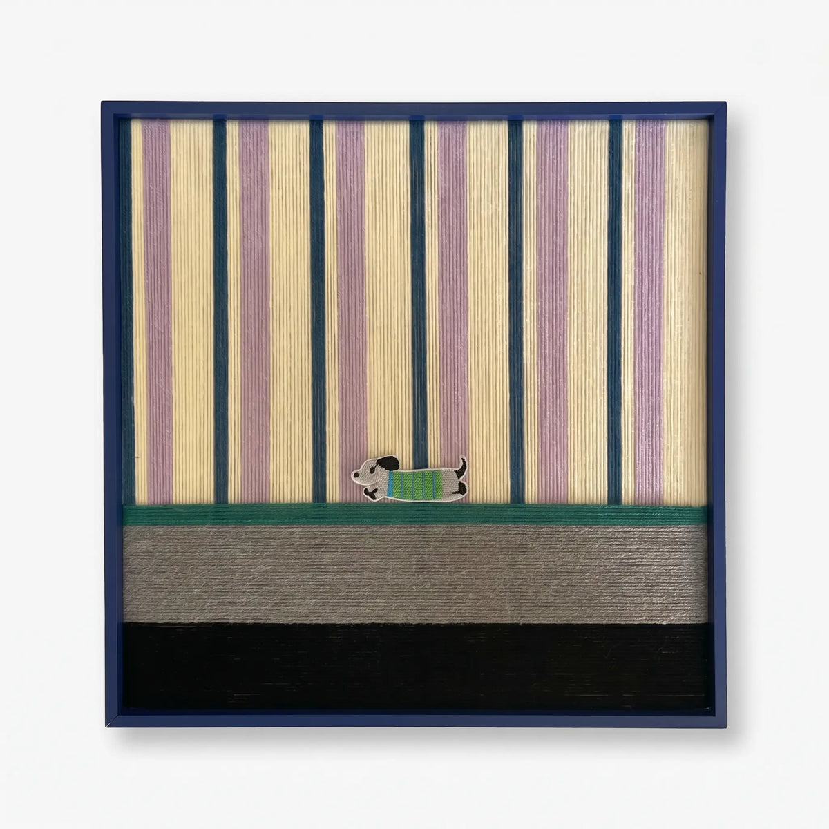 "Cerulean Stripe Pup Frolic" — Textured Fiber Wall Art