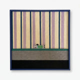 "Cerulean Stripe Pup Frolic" — Textured Fiber Wall Art
