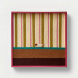 "Coral Stripe Pup Wander" — Textured Fiber Wall Art