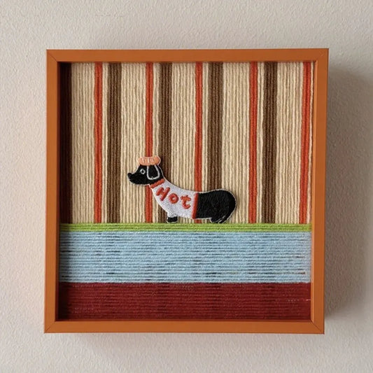 Tangerine Stripe Pup Venture | Handmade Yarn Dog Art | Playful Wall Décor