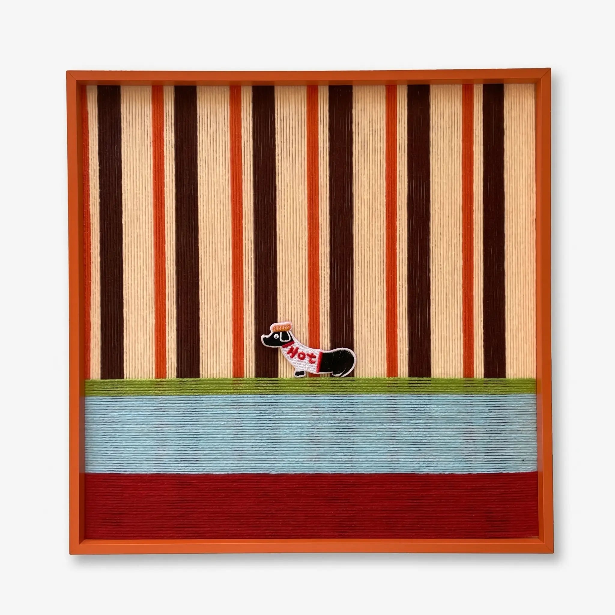 "Tangerine Stripe Pup Venture" — Textured Fiber Wall Art