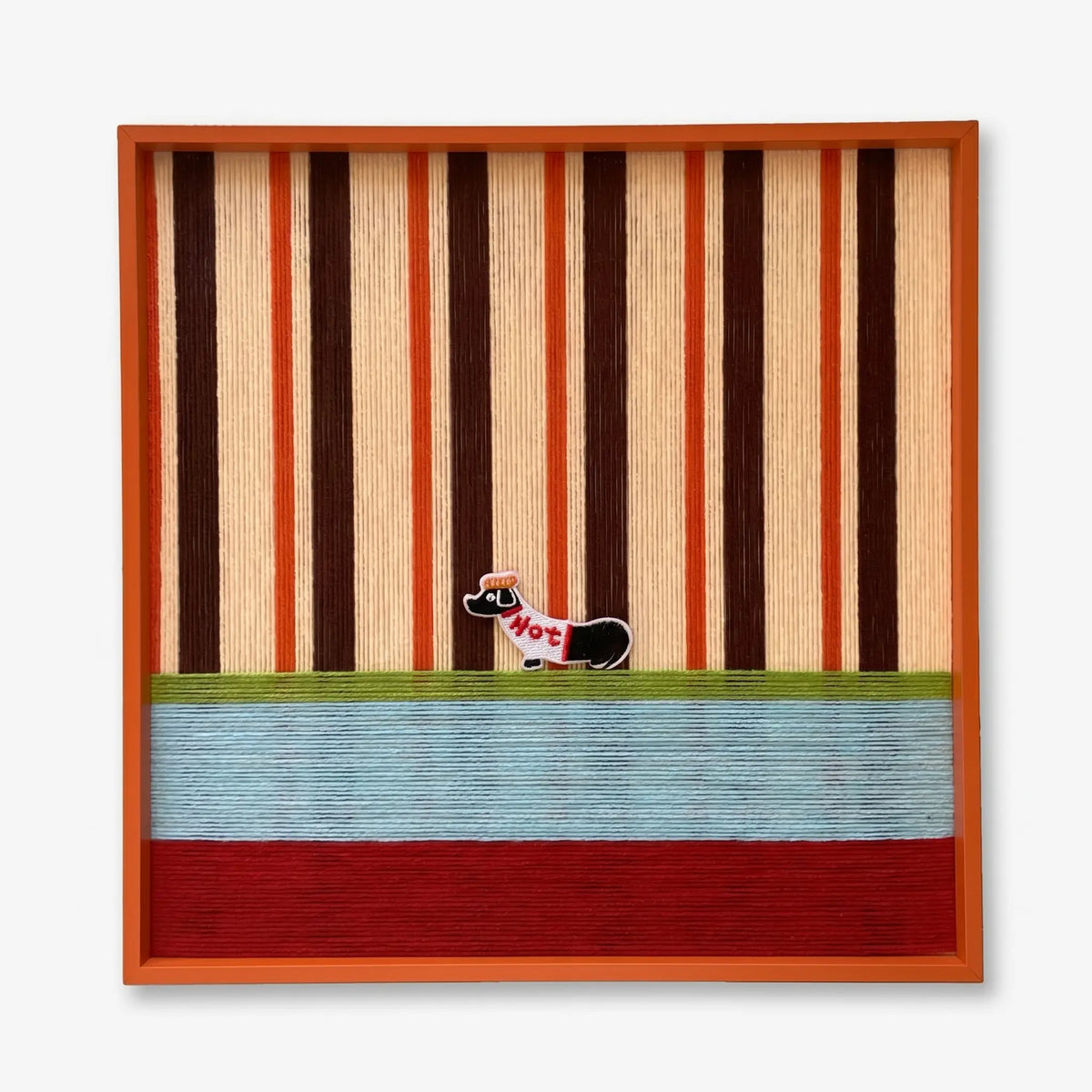 "Tangerine Stripe Pup Venture" — Textured Fiber Wall Art