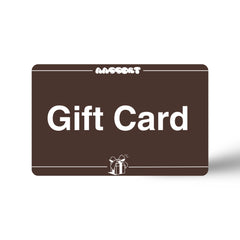 Front view of a brown digital gift card featuring the AASSORT logo and a small gift box icon, redeemable for hand-woven wool wall art.