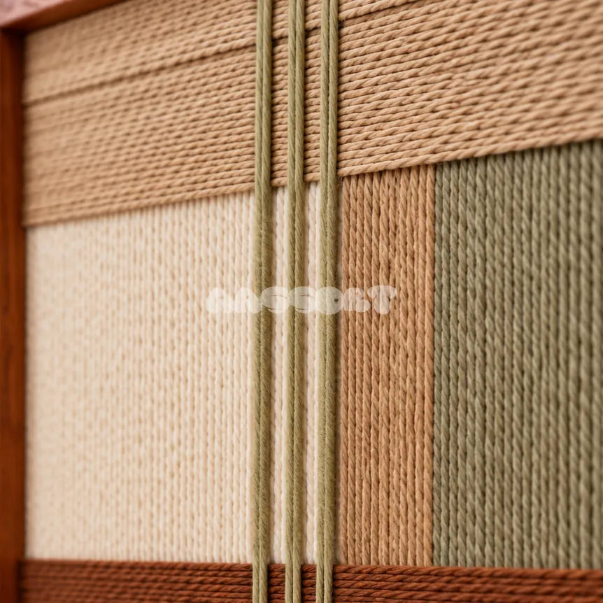 Detail of Amber Meadow RE090 showing vertical and horizontal soft cotton cord lines in cream, beige and muted sage