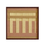 Front view of Autumn Mountain yarn wall art on a plain white background, showing exact square proportions and the clean stripe pattern.
