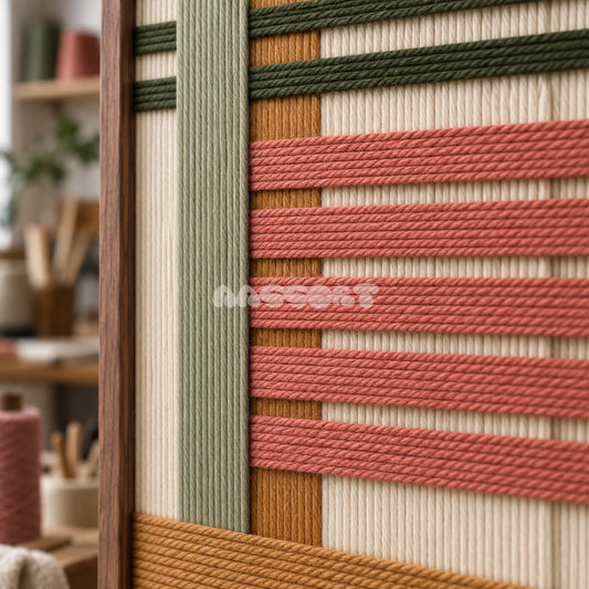 Close-up of Belmont Garden layered soft cotton cord texture and geometric color bands.