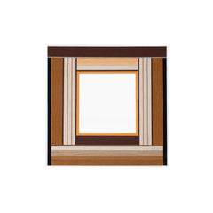Studio front view of the Bread & Coffee wall mirror, showing the geometric arrangement of warm brown, rust, and white hand-woven wool fibers.