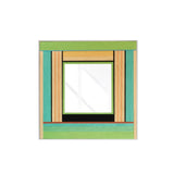 Front view of Breathing Like Fresh Grass yarn mirror art on a plain white background, showing its exact square format and clean stripe-and-mirror layout.
