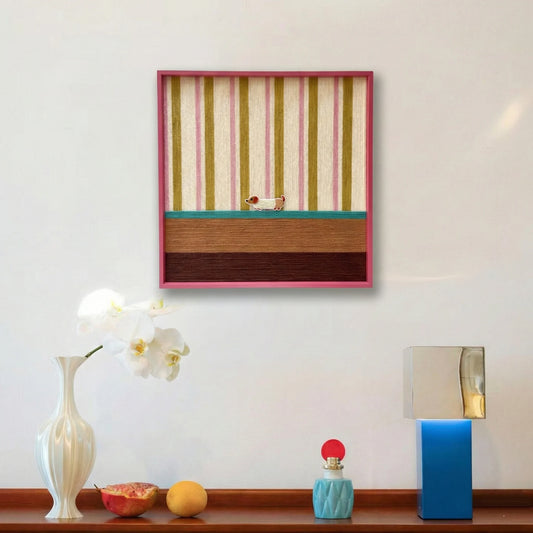 coral-stripe-pup-wool-art-entryway