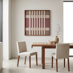 Dusty Tones framed wall art displayed in a modern dining room above a wooden table and comfortable cream-colored chairs.