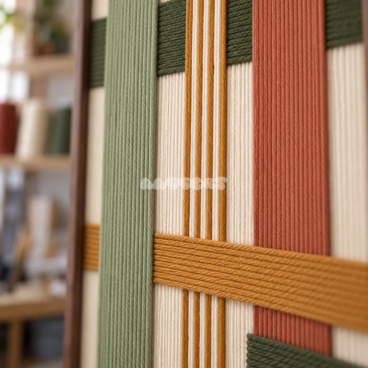 Close-up of Menorca Light layered soft cotton cord texture and geometric color bands.