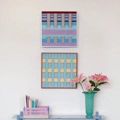 Push Open the Afternoon Window wall art styled above a sofa in a modern living room setting
