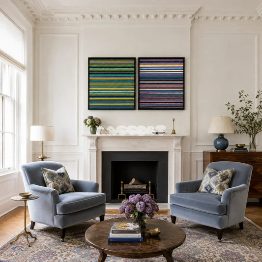 Reconstructing the Future fiber artwork made with soft cotton cord styled as a structured focal point in a contemporary home.