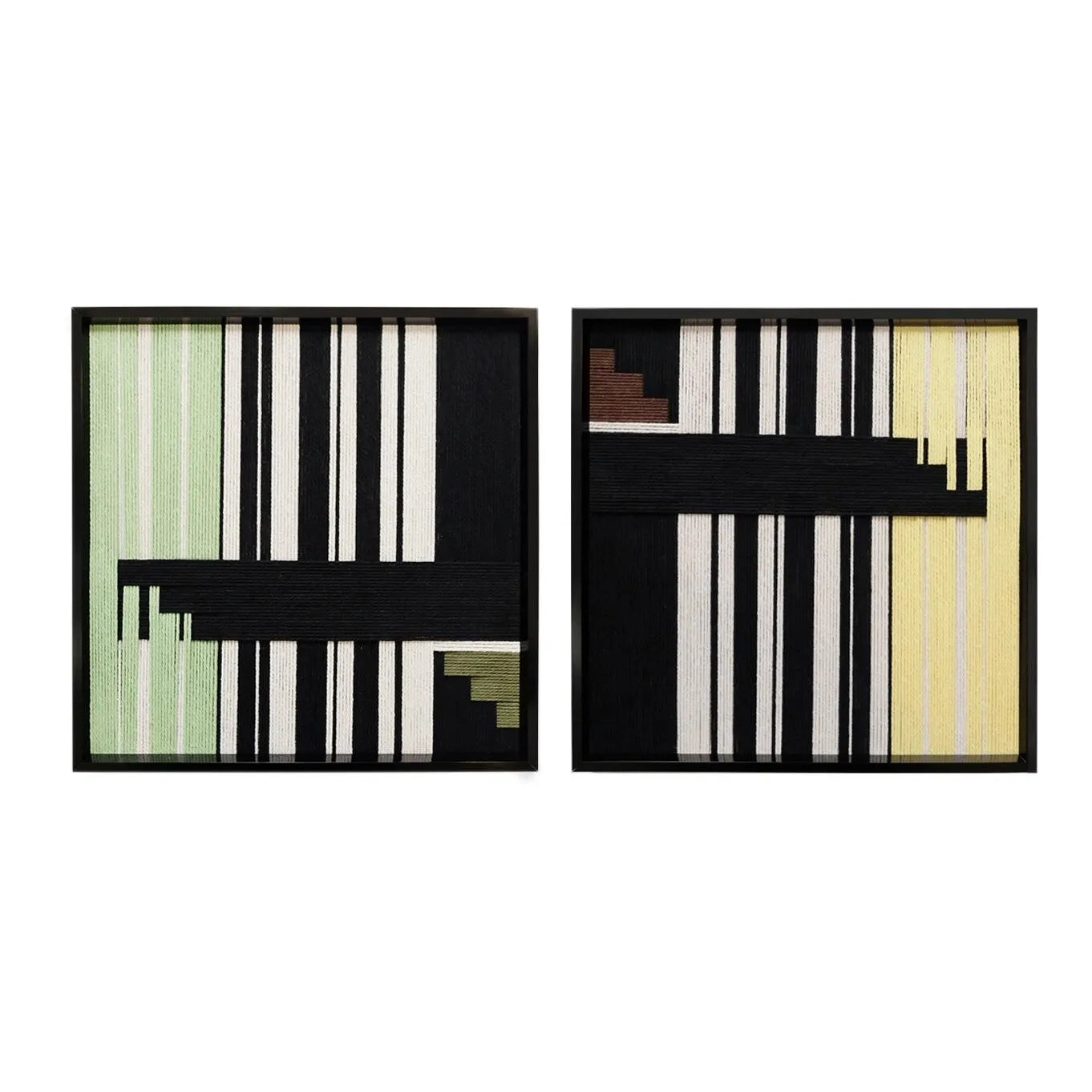 Timeless Moments framed geometric fiber wall art with precise vertical stripes, grid lines, and a bold black horizontal beam.
