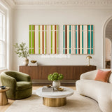 March Tree green, rust, and cream textile wall art displayed in a fresh modern interior.