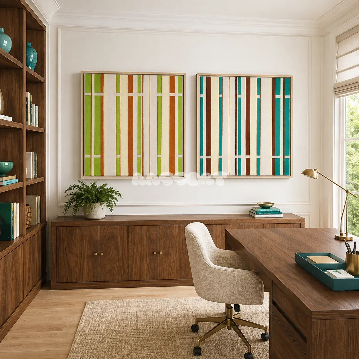 March Tree abstract nature-inspired fiber art displayed in a bright contemporary living space.