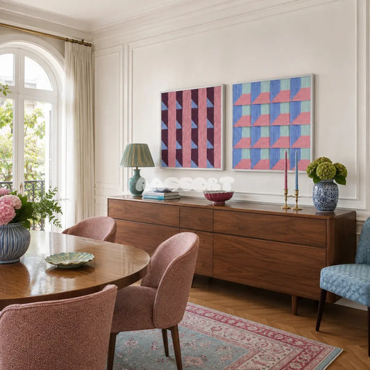 Whispering Bricks geometric fiber artwork styled as a softly structured focal point in a contemporary home.
