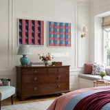 Whispering Bricks tactile yarn wall decor bringing geometric rhythm and calming jewel tones to a modern interior.