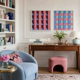Whispering Bricks tessellated fiber art displayed in a quiet contemporary living space.