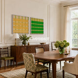Spring Breeze fiber artwork made with soft cotton cord styled as a refreshing focal point in a contemporary home.