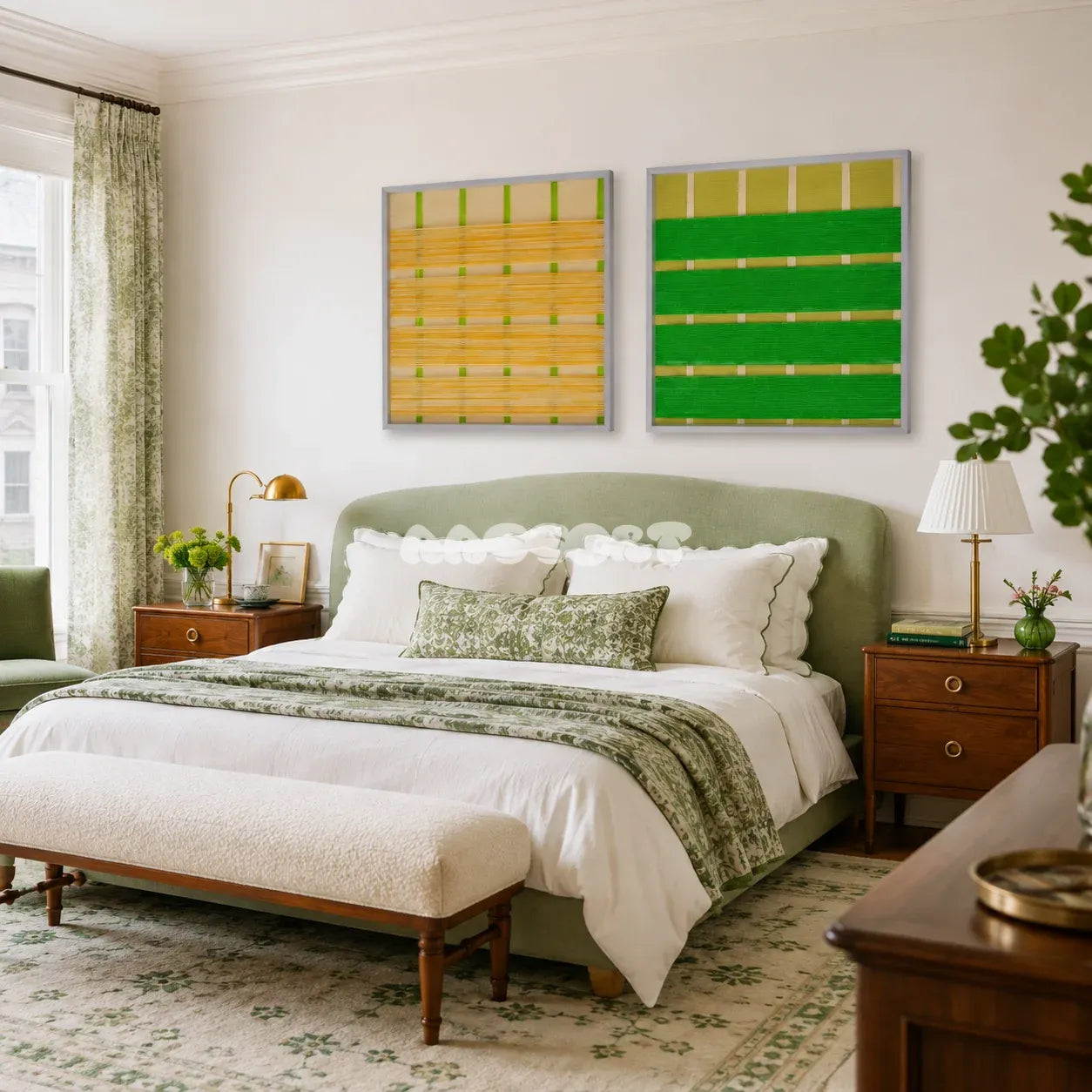 Spring Breeze tactile yarn wall decor bringing gentle movement and fresh spring color to a minimalist interior.
