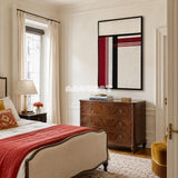 Napoli RE002 red, white, and black geometric textile wall art styled as a contemporary interior focal point.