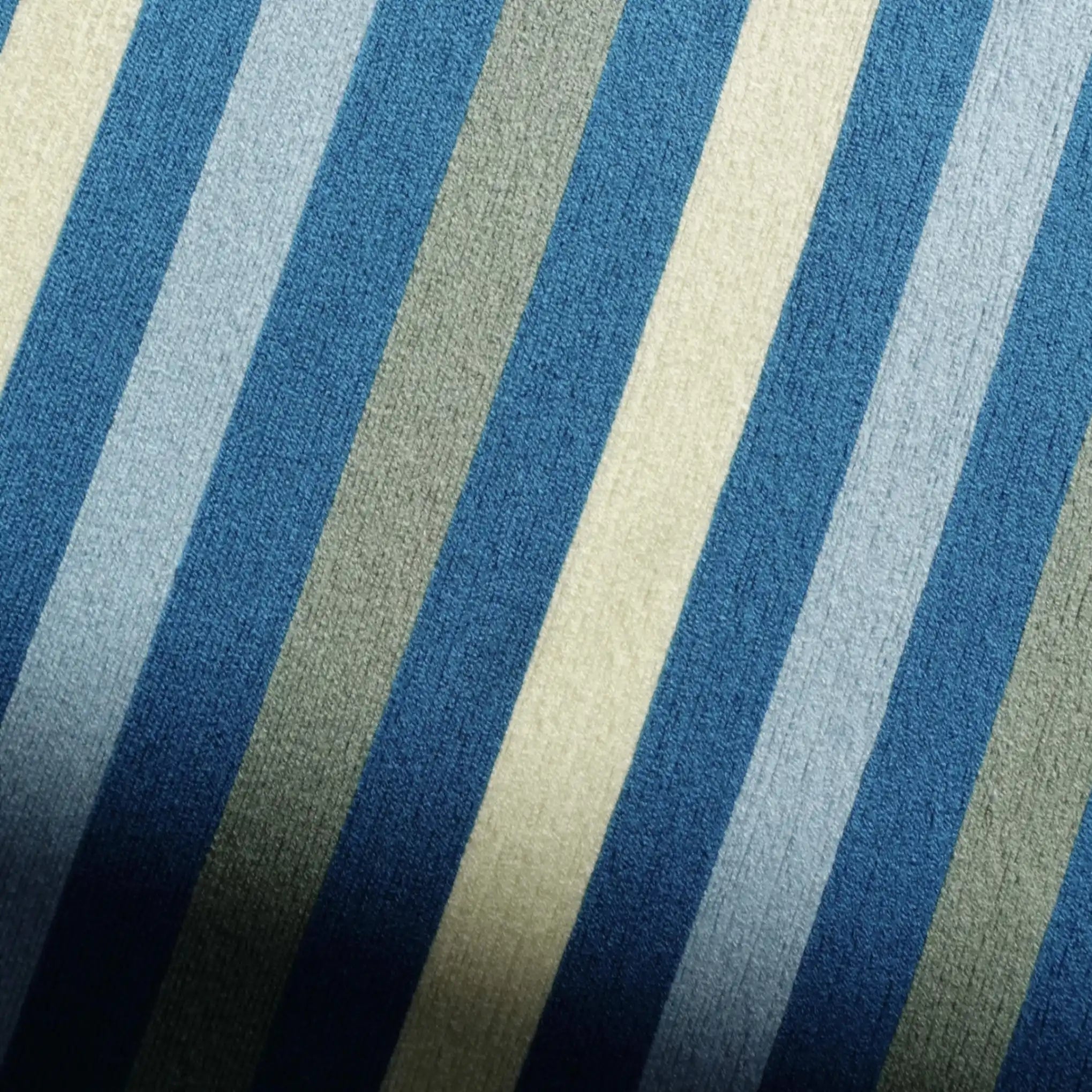 Macro view of Blue Night RE003 textile art showing tightly arranged soft cotton cord texture and layered vertical blue stripe fibers.