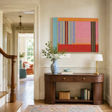 Rainbow Hearts RE005 soft cotton cord wall art displayed in a bright home setting with playful multicolor accents.
