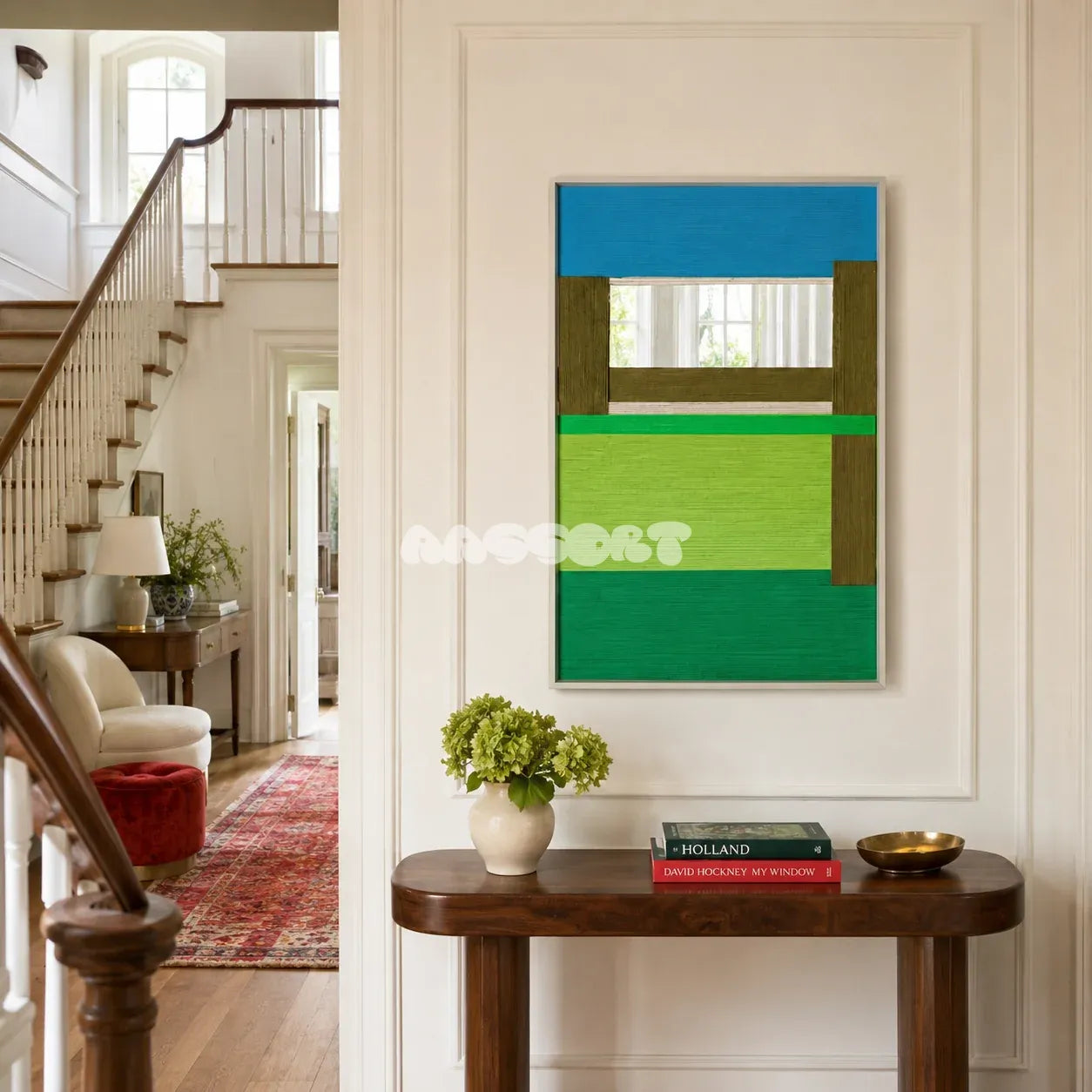 Riverside RE006 soft cotton cord mirror art displayed in a light-filled interior with natural colors.