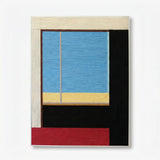 Front view of After the Beach Walk RE007 colorful geometric textile wall art in a sleek frame on a white background.