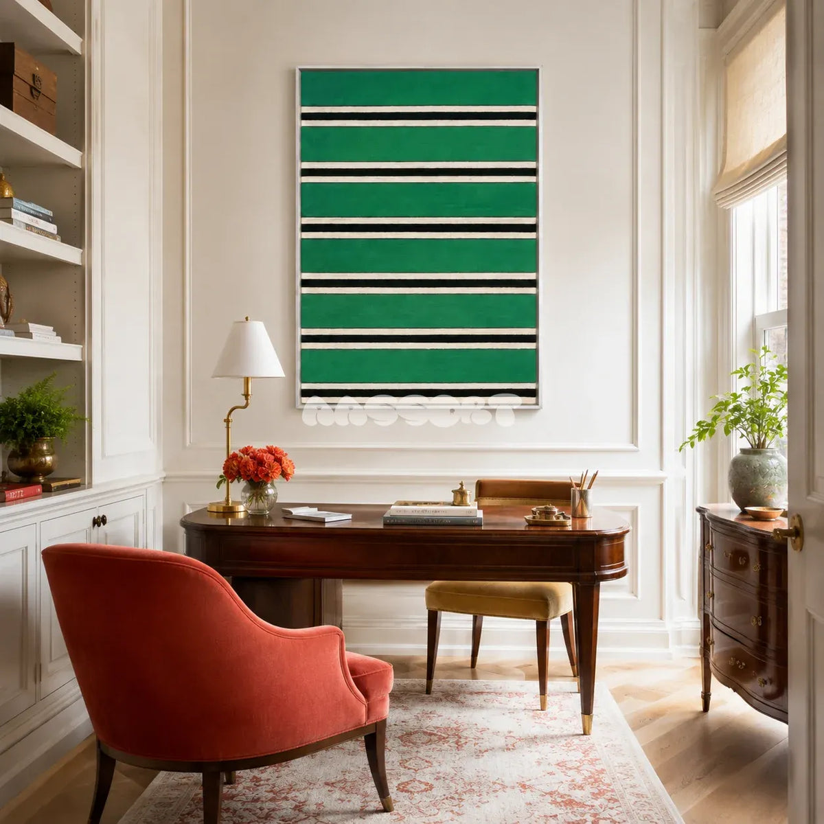 Through the Misty Forest RE008 abstract botanical textile artwork presented in a refined contemporary interior.