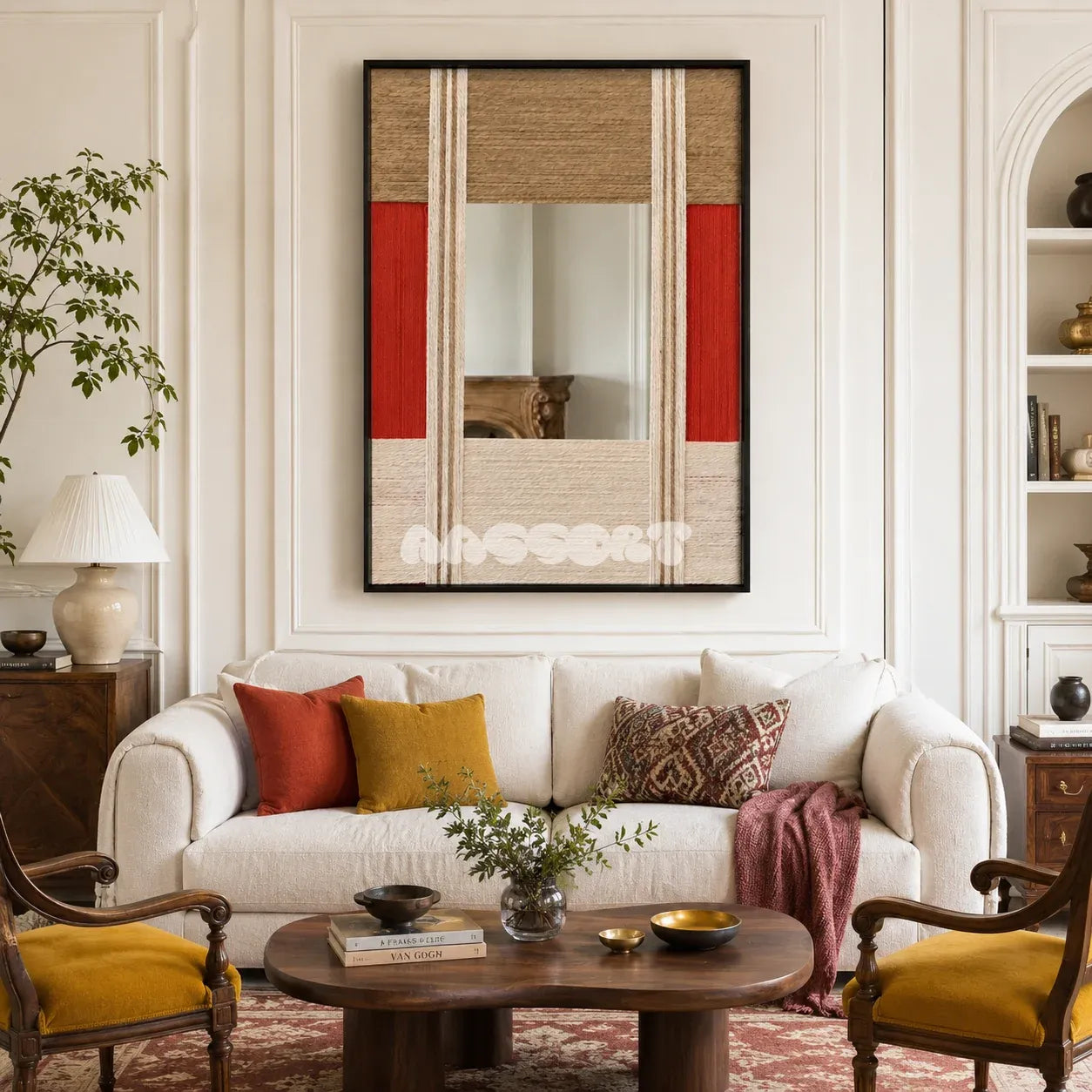 The Sun Always Rises RE009 framed fiber mirror artwork featuring sky blue, sunshine yellow, black, red, and white geometric forms.