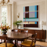 City Rhythms RE012 geometric textile wall art styled as a dynamic urban focal point in a contemporary room.