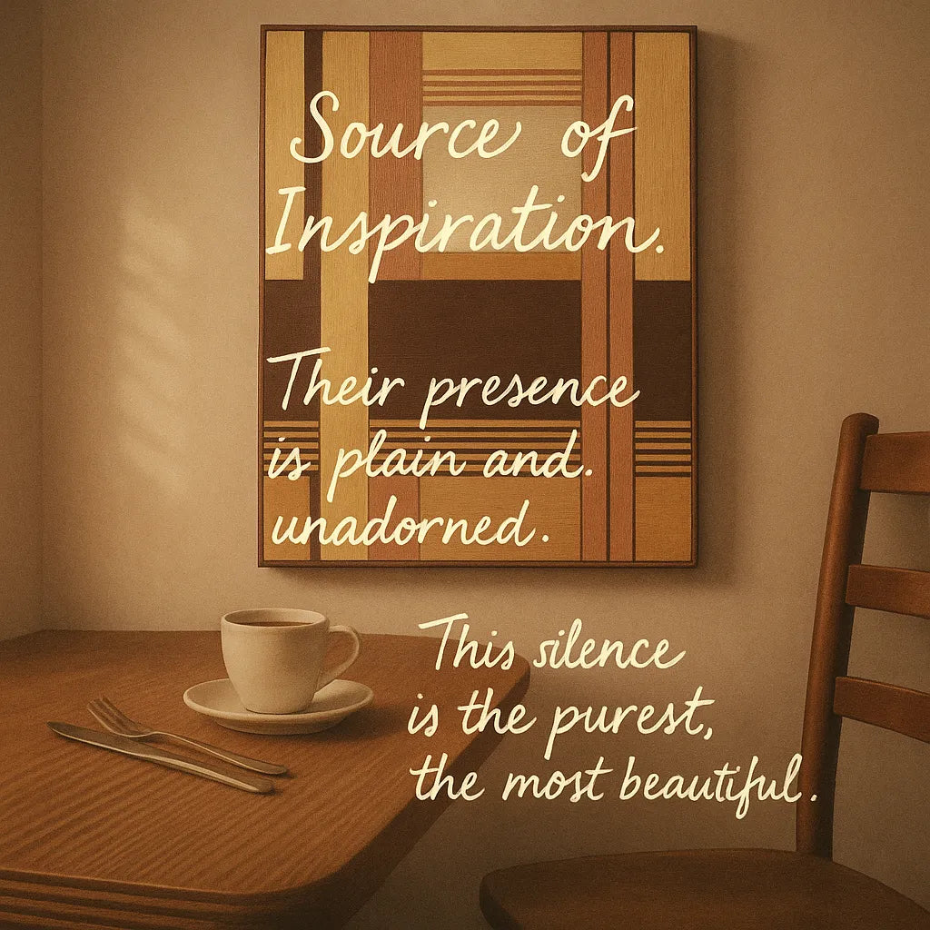 Inspiration image for Rohmer RE014 textile art highlighting its quiet mid-century mood and rich brown neutral palette.