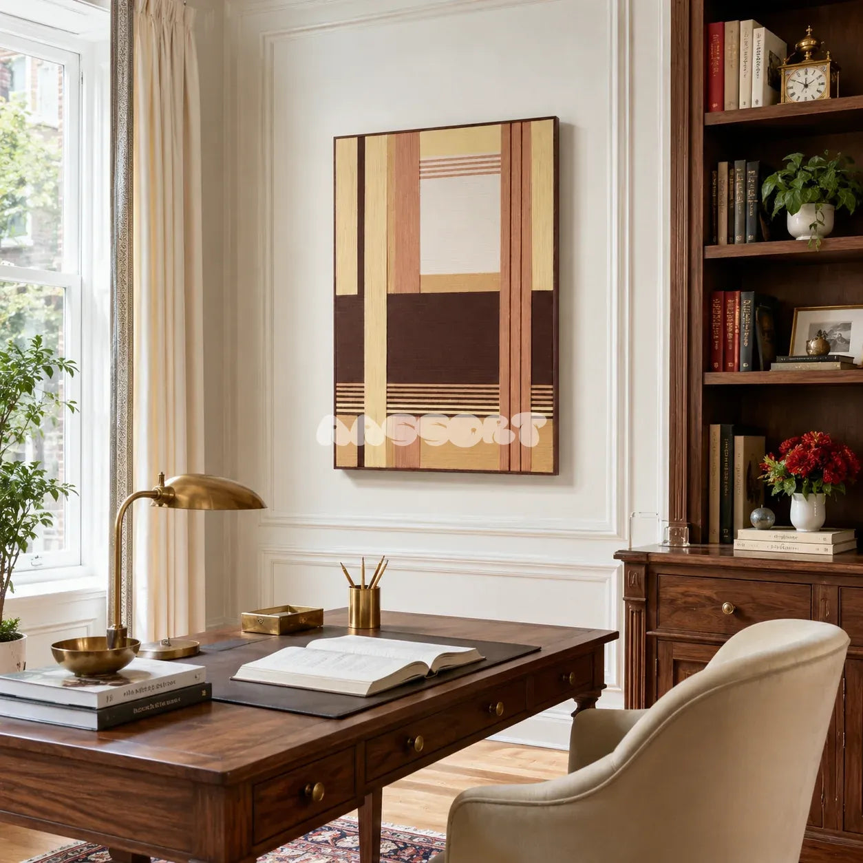 Rohmer RE014 soft cotton cord wall art displayed in a refined home setting with warm neutral tones.
