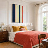Twilight Rush RE016 blue geometric textile wall art styled as a dynamic focal point in a contemporary room.