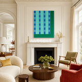Endless Summer in Hawaii RE017 turquoise and blue geometric textile wall art styled as a refreshing focal point in a contemporary room.