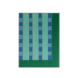 Front view of Endless Summer in Hawaii RE017 green and blue geometric textile wall art in a sleek frame on a white background.