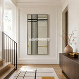 The Monologue RE020 soft cotton cord wall art displayed in an elegant modern home setting with a monochrome palette.