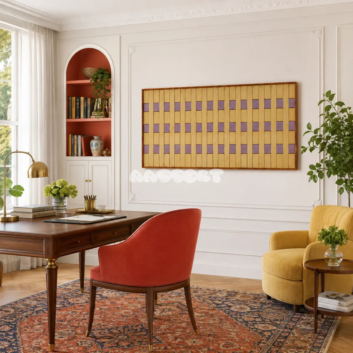 Lavender Fields RE021 soft cotton cord wall art displayed in a refined home setting with warm natural tones.