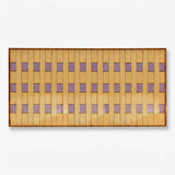 Front view of Lavender Fields RE021 golden yellow and lavender panoramic textile wall art in a sleek frame on a white background.